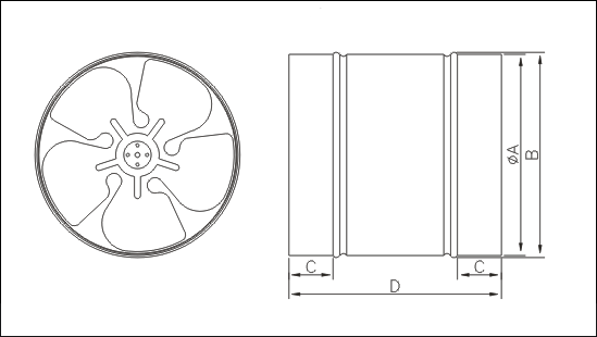 Габаритные размеры осевого вентилятора круглых каналов Dospel WB 315