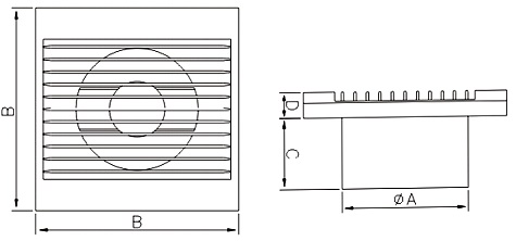 Габаритные и монтажные размеры вытяжного вентилятора Dospel STYL 100 WP