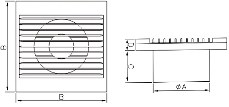 Габаритные и монтажные размеры вентилятора Dospel ZEFIR 100 S