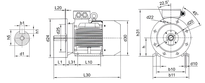 Габаритные размеры электродвигателя АИР 71 В2 (IM2081, IM3081)