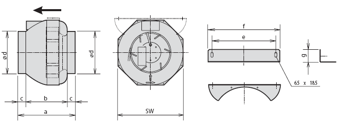 Габаритные размеры канального вентилятора Rosenberg RS 100L