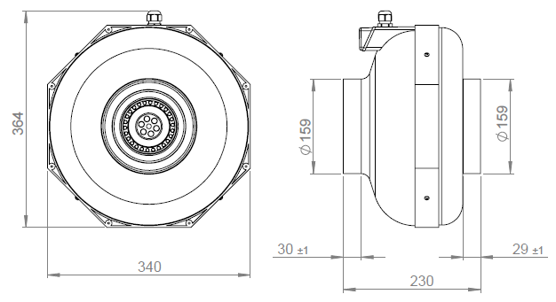 Габаритные размеры канального вентилятора Ruck RK 160