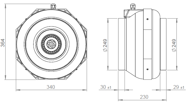 Габаритные размеры канального вентилятора Ruck RK 250