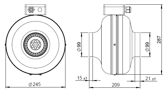 Габаритные размеры канального вентилятора Ruck RS 100 L