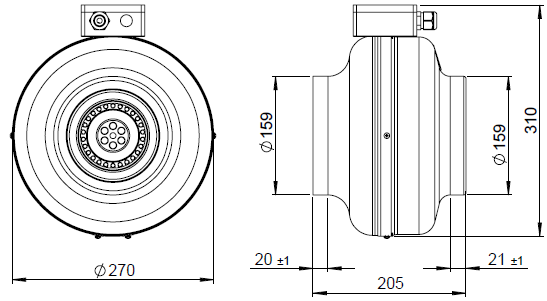 Габаритные размеры канального вентилятора Ruck RS 160 L