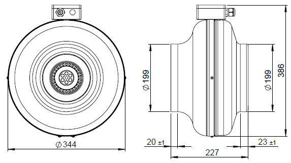 Габаритные размеры канального вентилятора Ruck RS 200 L