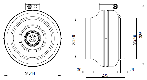 Габаритные размеры канального вентилятора Ruck RS 250 L
