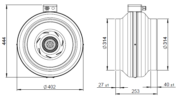 Габаритные размеры канального вентилятора Ruck RS 315