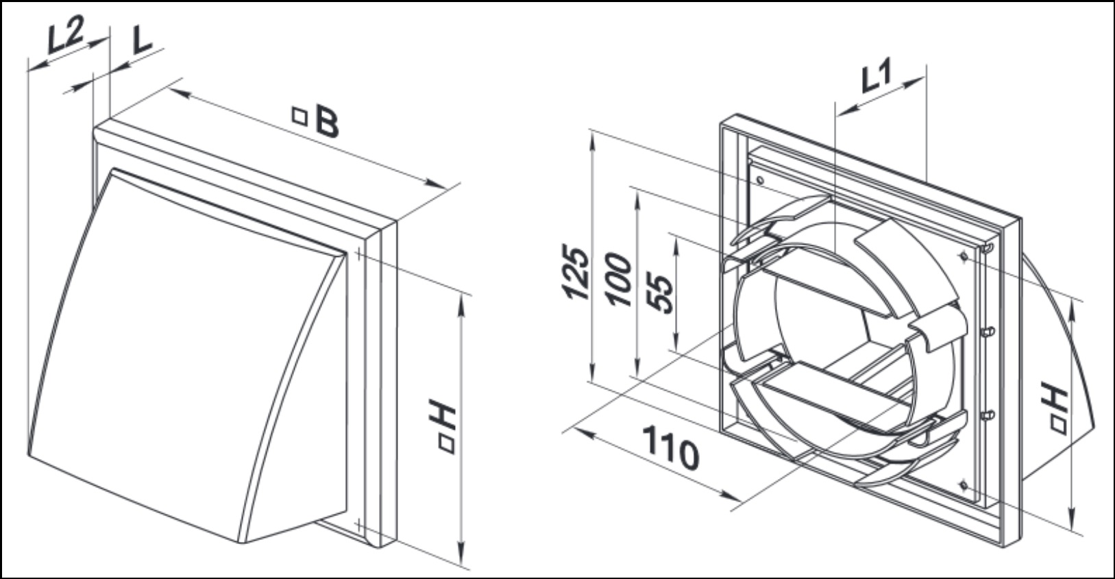 Габаритные размеры приточно-вытяжного колпака ВЕНТС МВ 102 ВУК
