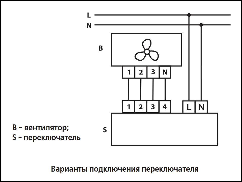 Схема подключения переключателя скоростей ВЕНТС П3-5,0 В