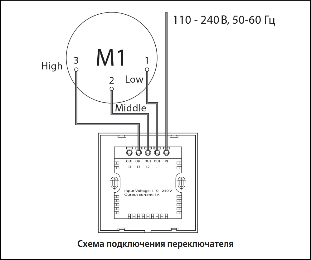 Схема подключения сенсорного переключателя скоростей ВЕНТС СП3-1