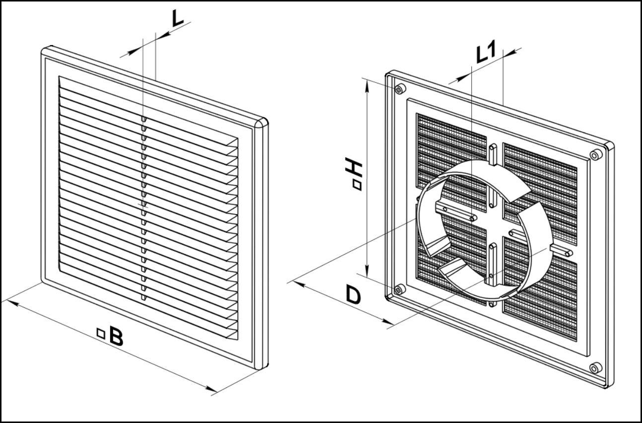 Габаритные размеры приточно-вытяжной решетки ВЕНТС МВ 150 ВД