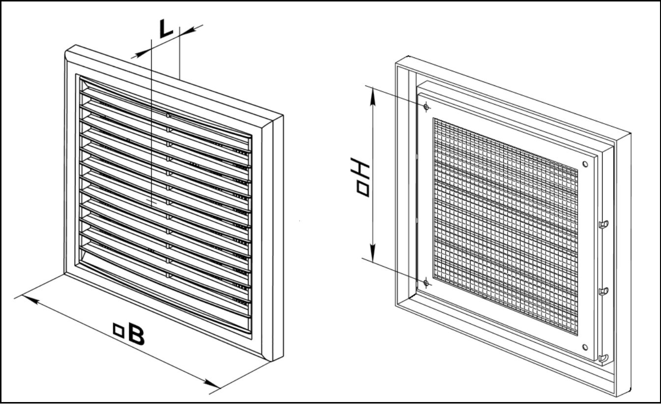 Габаритные размеры приточно-вытяжной решетки ВЕНТС МВ 121 с Габаритные размеры приточно-вытяжной решетки ВЕНТС МВ 121 с