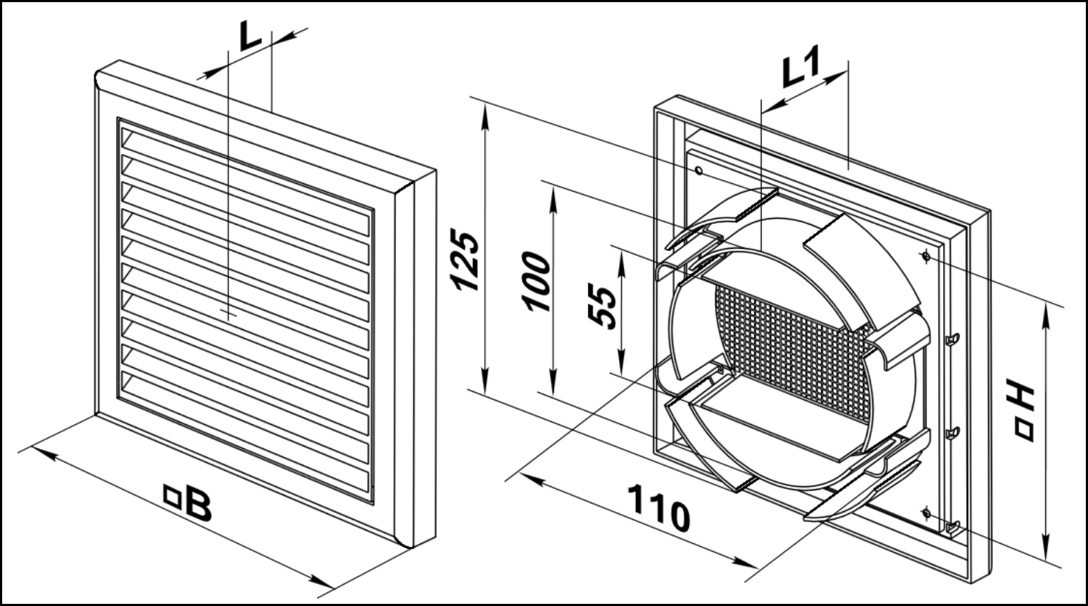 Габаритные размеры приточно-вытяжной решетки ВЕНТС МВ 100 ВУс