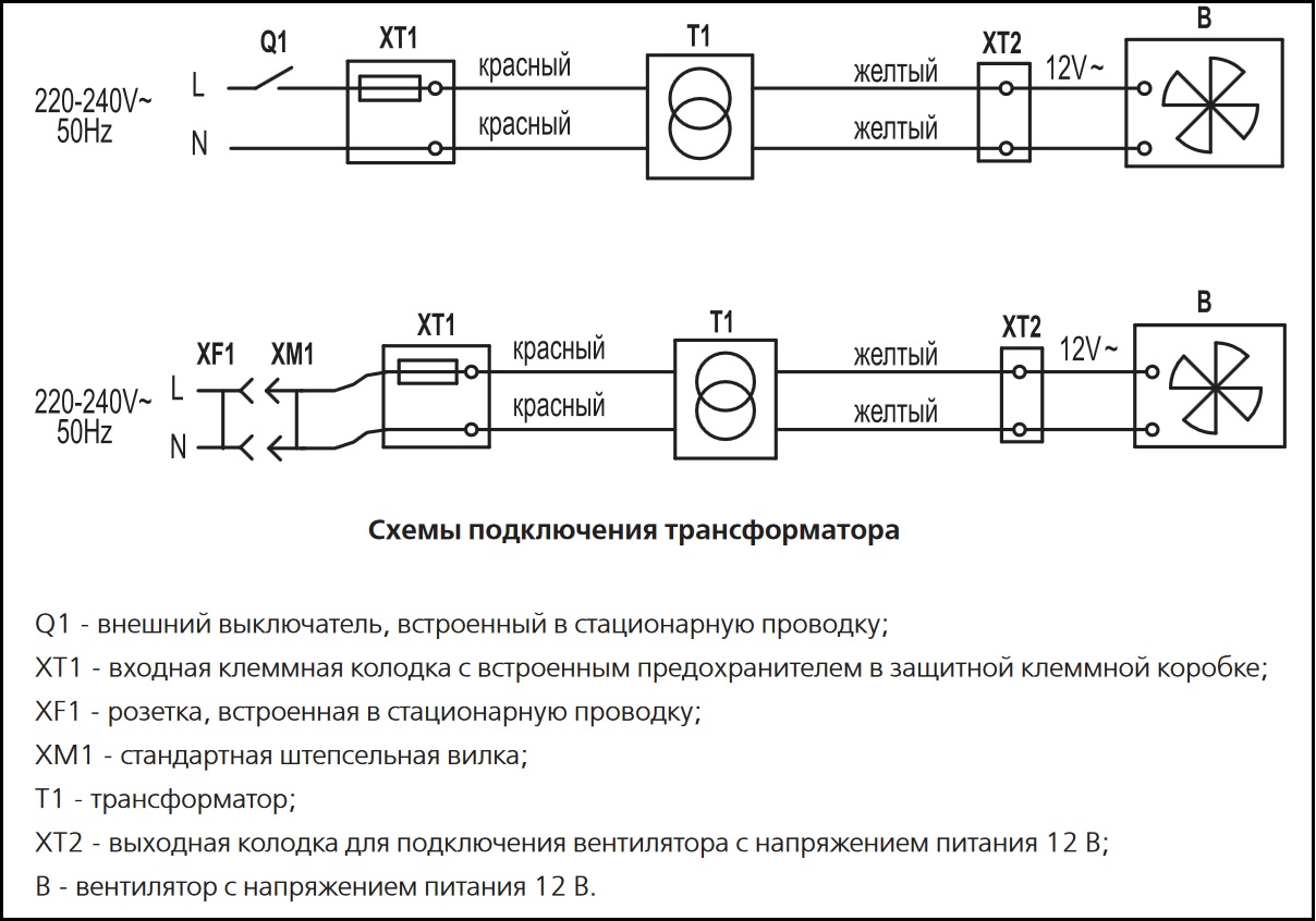 Схема подключения трансформатора разделительного ВЕНТС ТРФ-220/12-25