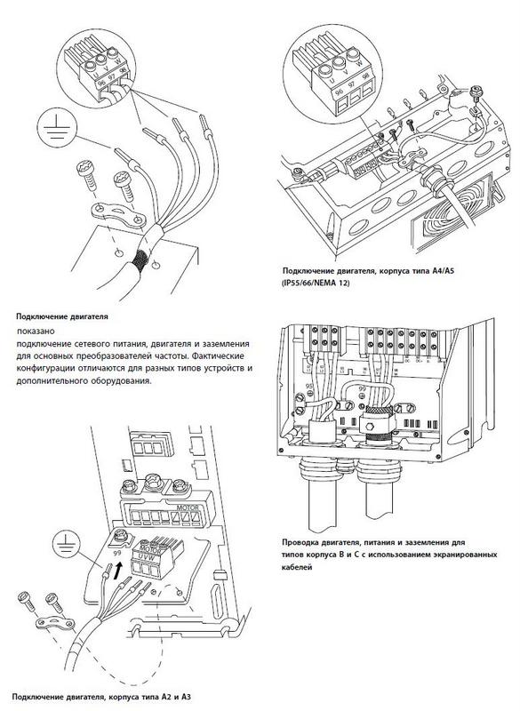 Подключение двигателя частотника Danfoss VLT HVAC Drive FC-102 160 кВт - 134F0386