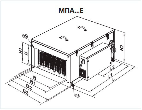 Габаритные размеры приточной установки ВЕНТС МПА Е