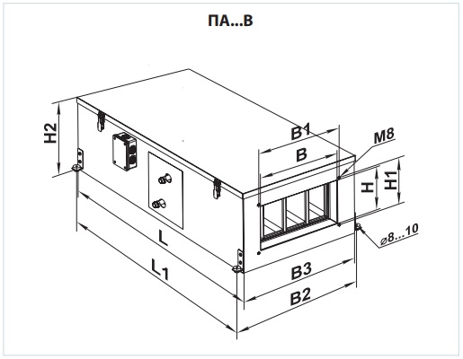 Габаритные размеры приточной установки ВЕНТС ПА В