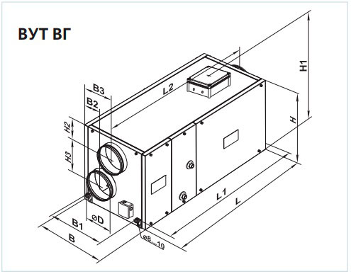 Габаритные размеры приточно-вытяжной установки ВЕНТС ВУТ ВГ