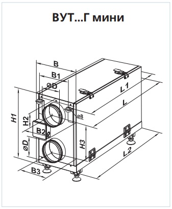 Габаритные размеры приточно-вытяжной установки ВЕНТС ВУТ 200 Г мини