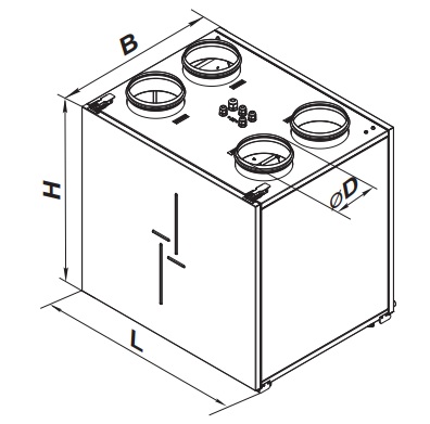 Габаритные размеры приточно-вытяжной установки ВЕНТС ВУТ 160 ВБ ЕС А11