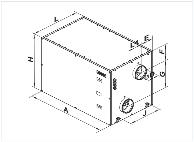 Габаритные размеры приточно-вытяжной установки ВЕНТС ВУТ Р 700 ВГ ЕС